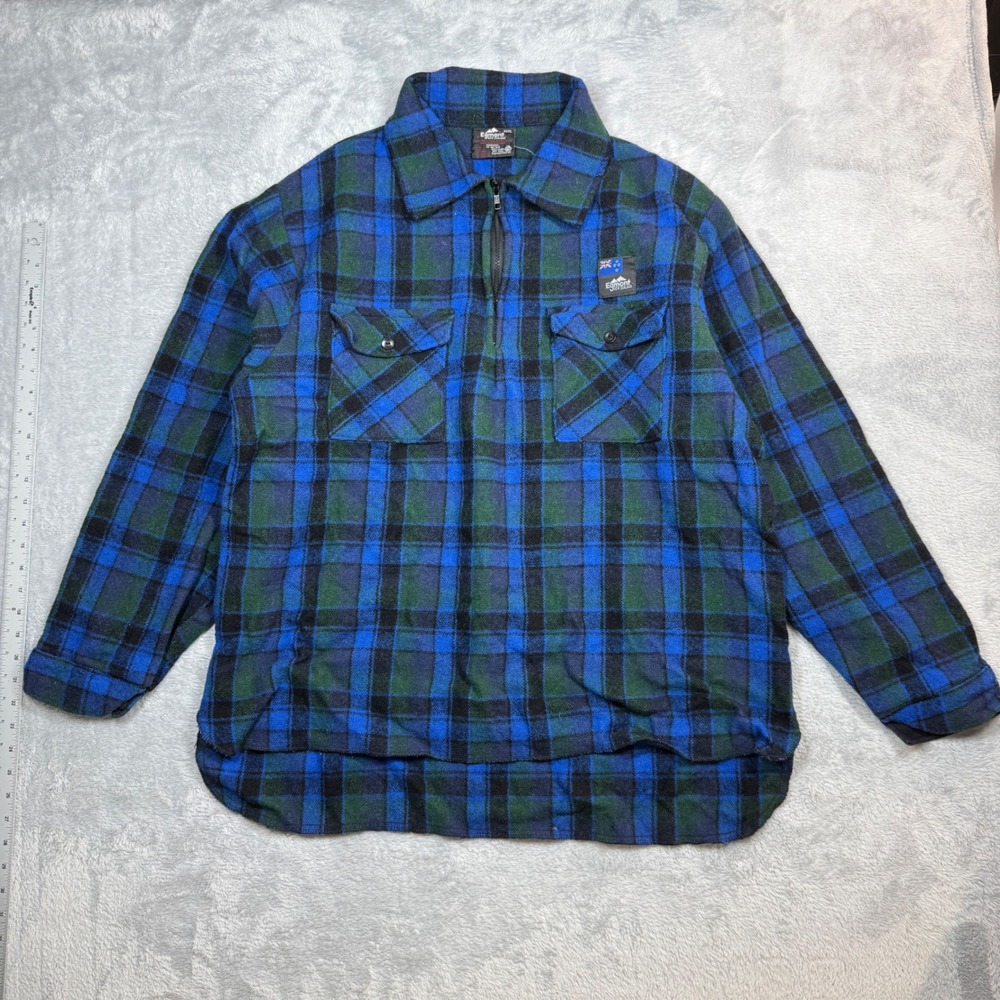 Egmont New Zealand Wool Pullover Shirt Mens XXXL Blue Green Plaid 1/4 Zip 90s